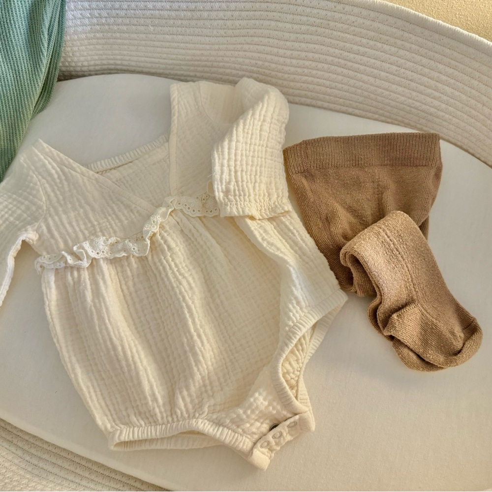 Charming Cream and Brown Kids Bodysuit Set